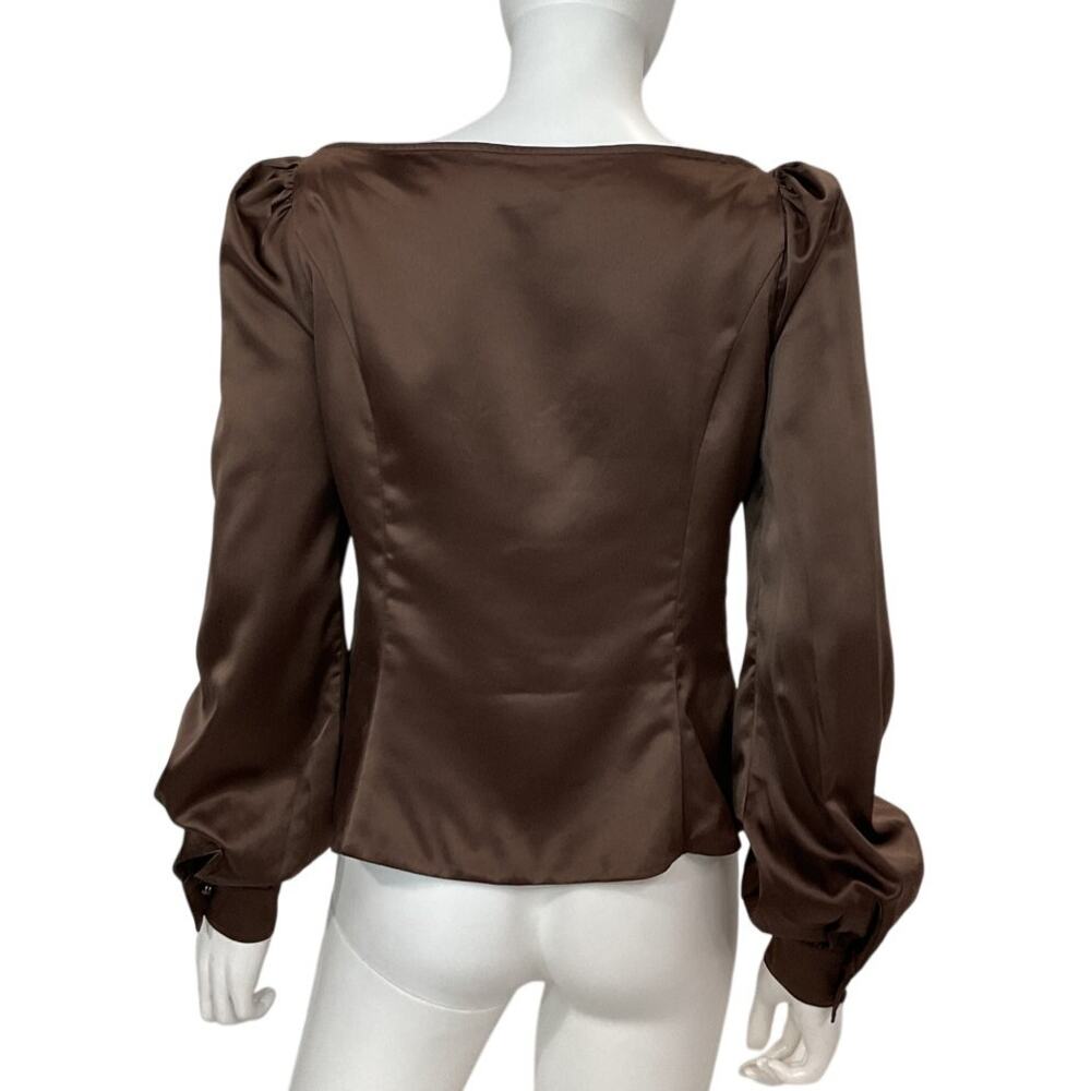 Majorelle Satin Chocolate Brown Waldorf Blouse Size M - Picture 3 of 5